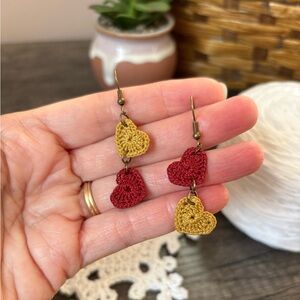NWOT Handcrafted Heart Earrings in Red and Gold